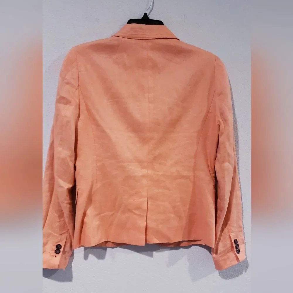 J.Crew Linen Blazer Jacket Size 4 two button casual career office sprint coral